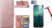 Nokia 1.3 Hoesje Portemonnee cover Met Pasjesruimte Rose Goud - 2x Screen Protector