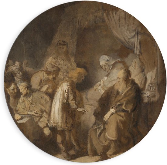 Dibond Wandcirkel - Oude meesters - Jozef zijn dromen vertellend, Rembrandt van Rijn, 1633 - 90x90cm Foto op Aluminium Wandcirkel (met ophangsysteem)