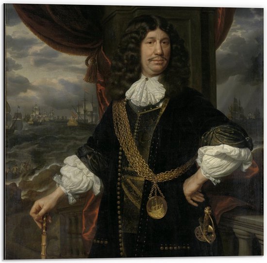 Dibond - Oude meesters - Portret Mattheus van den Broucke, Samuel v Hoogstraten - 50x50cm Foto op Aluminium (Met Ophangsysteem)