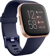 Siliconen Smartwatch bandje - Geschikt voor Fitbit Versa / Versa 2 silicone band - donkerblauw - Strap-it Horlogeband / Polsband / Armband - Maat: Maat S
