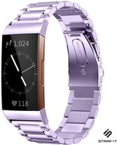 Stalen Smartwatch bandje - Geschikt voor  Fitbit Charge 4 stalen band - paars - Strap-it Horlogeband / Polsband / Armband