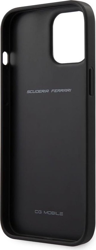 Binnenkant van zwart Ferrari telefoonhoesje met logo.