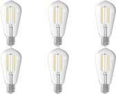 CALEX - LED Lamp 6 Pack - Smart LED ST64 - E27 Fitting - Dimbaar - 7W - Aanpasbare Kleur CCT - Transparant Helder - BSE