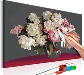 Doe-het-zelf op canvas schilderen - Witte bloemen in een vaas 60x40 ,  Europese kwaliteit, cadeau idee