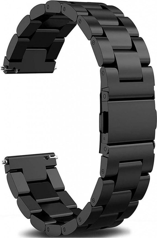 Luxe Metalen Armband Geschikt Voor Samsung Galaxy Watch3 45mm Horloge Bandje - Schakel Polsband Strap RVS - Met Horlogeband Inkortset - Stainless Steel Watch Band - One-Size - Zwart - AA Commerce