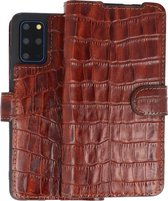 BAOHU Krokodil Handmade Leer Telefoonhoesje - Wallet Case - Portemonnee Hoesje voor Samsung Galaxy S20 Plus - Bruin