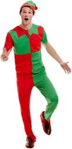 Smiffy's - Kerst & Oud & Nieuw Kostuum - Vrolijke Rood Groene Elf Kerst - Man - Rood, Groen - Medium - Kerst - Verkleedkleding