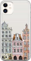 iPhone 11 hoesje siliconen - Grachtenpandjes - Soft Case Telefoonhoesje - Amsterdam - Transparant, Multi