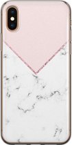 iPhone X/XS hoesje siliconen - Marmer roze grijs - Soft Case Telefoonhoesje - Marmer - Transparant, Roze