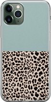 iPhone 11 Pro Max hoesje siliconen - Luipaard mint - Soft Case Telefoonhoesje - Luipaardprint - Transparant, Blauw