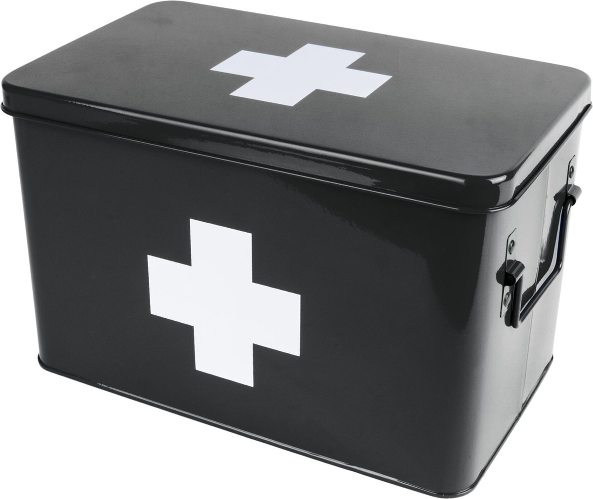 Medicine storage box metal black w. white cross L | bol.com