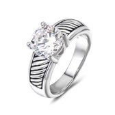 Quiges - Ring Klassiek Solitair in Vintage Stijl van 925 Zilver met Zirkonia Transparant - QSR09317