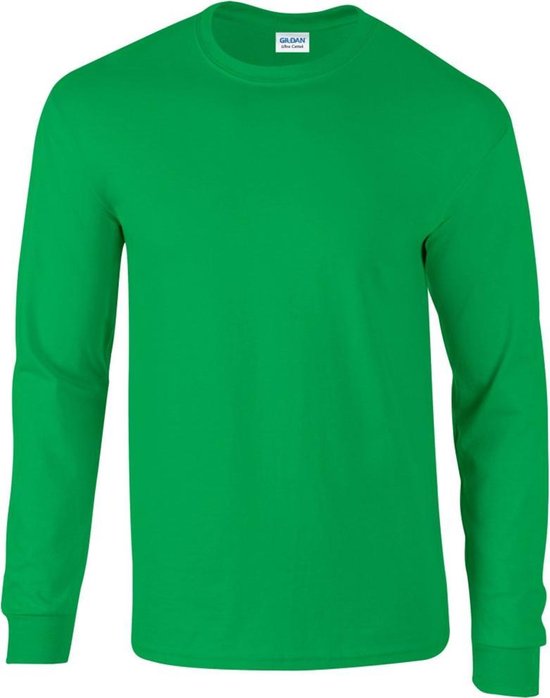Gildan Heren Effen Bemanningsleden Hals Ultra Katoen Lange Mouw T-Shirt  (Iers Groen) | bol