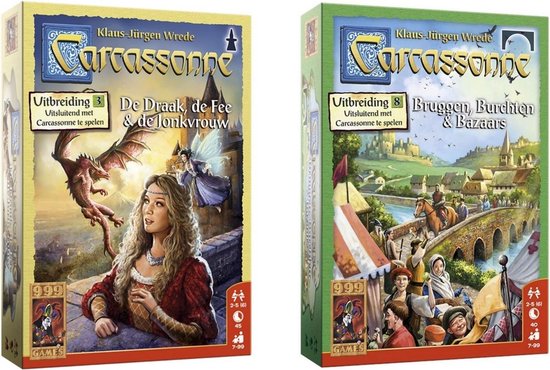 Afbeelding van het spel Spellenbundel - 2 stuks - Carcassonne De Draak, De Fee en De Jonkvrouw & Bruggen, Burchten & Bazaars