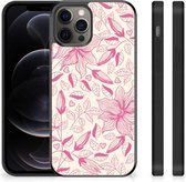 Silicone Case Geschikt voor iPhone 12 Pro Max Smartphone Hoesje met Zwarte rand Roze Bloemen
