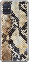 Samsung A51 hoesje siliconen - Snake / Slangenprint bruin | Samsung Galaxy A51 case | goudkleurig | TPU backcover transparant