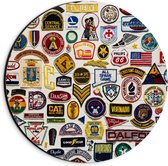 Dibond Wandcirkel - Badges - 20x20cm Foto op Aluminium Wandcirkel (met ophangsysteem)