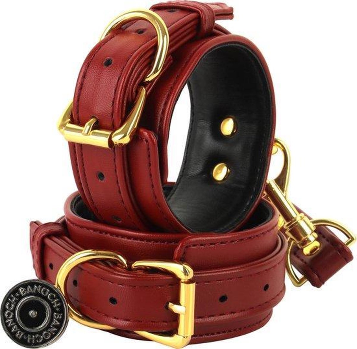 Goedkoopste Banoch | enkelboeien van pu leer | bruin / goud | bondage