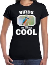 Dieren vogels t-shirt zwart dames - birds are serious cool shirt - cadeau t-shirt ijsvogel/ vogels liefhebber XS