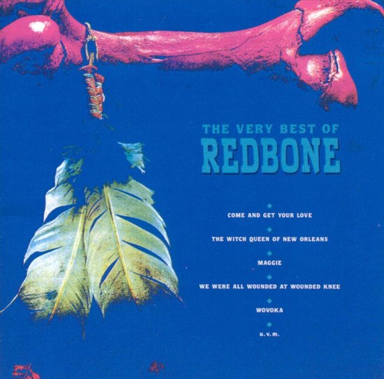 Redbone 'The Very Best Of' albumhoes met roze tak, veren en een lijst met nummers.