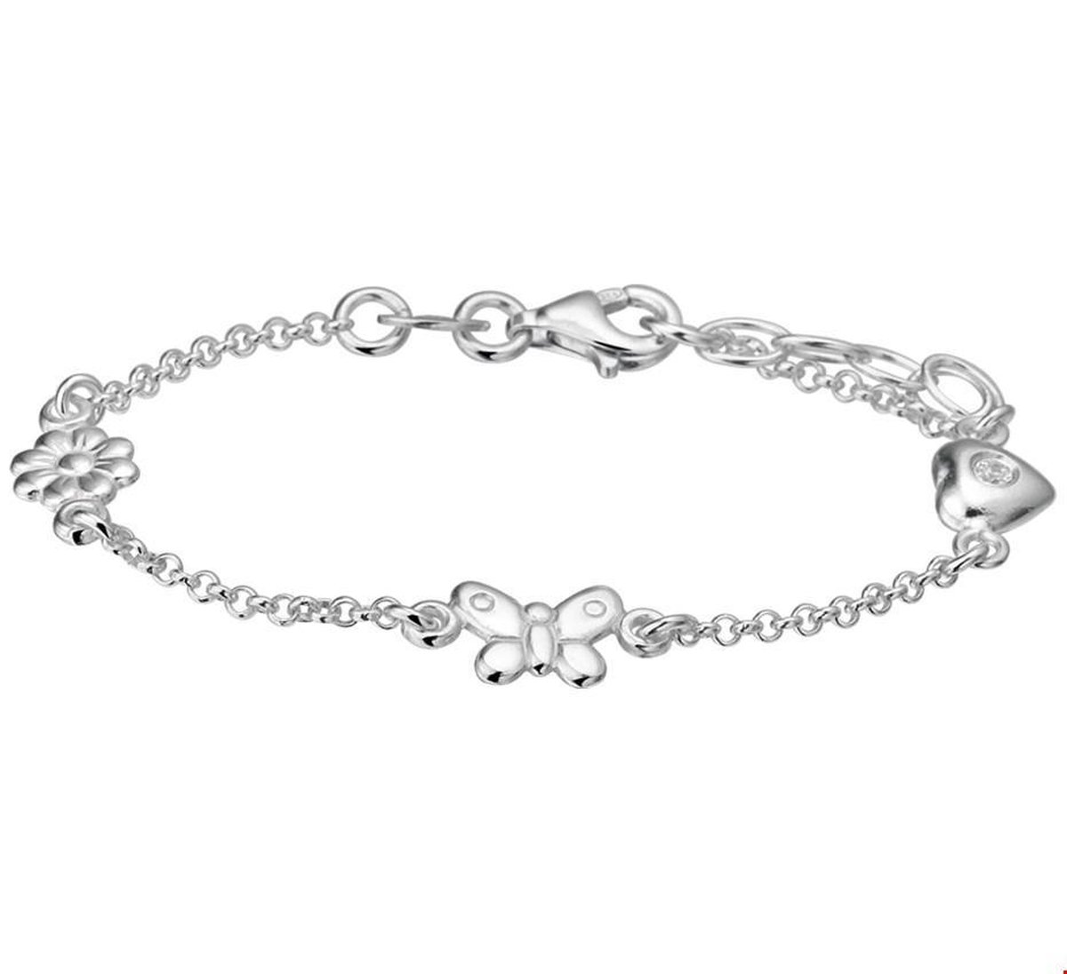 Zilver Gerhodineerd Armband Diverse Bedels 13 + 2 Cm 1321790