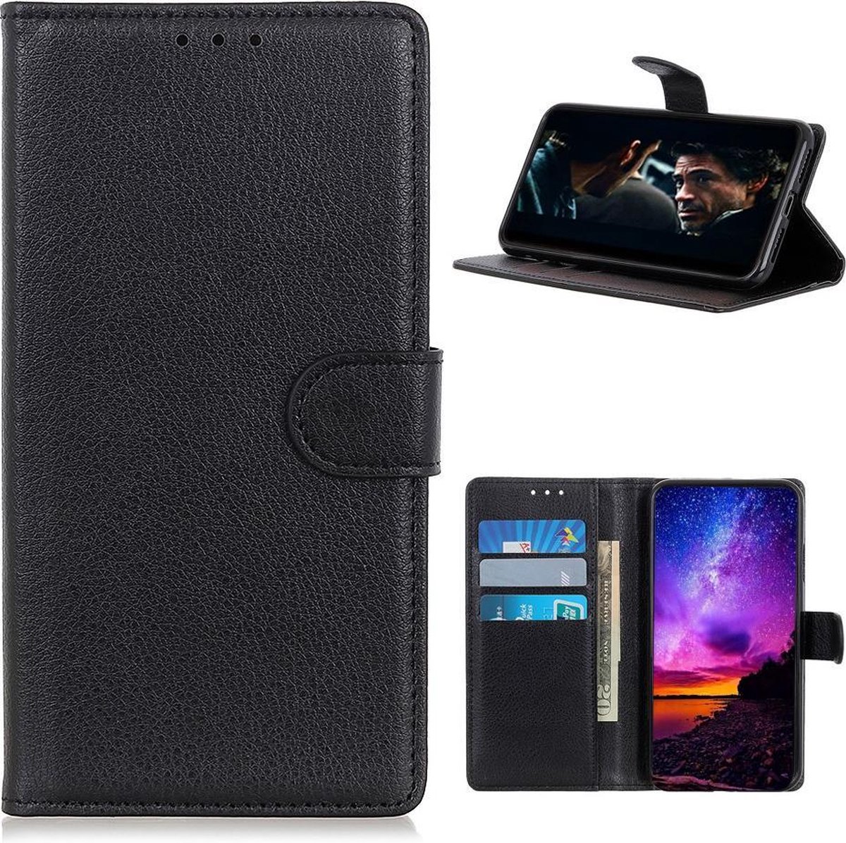 Galaxy A42 Hoesje Zwart met Pasjeshouder