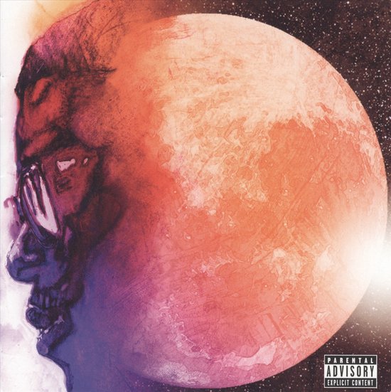 Pochette d'album représentant un profil d'homme en violet et rose sur une lune orange avec des étoiles.