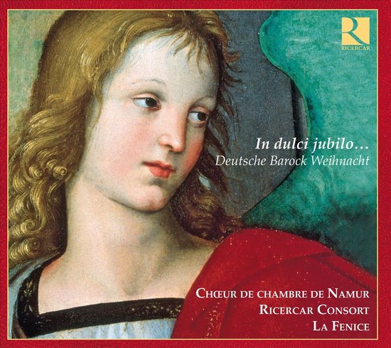 Albumcover met een schilderij van een jongere met blonde krullen, gericht op de tekst 'In dulci jubilo... Deutsche Barock Weihnacht'.