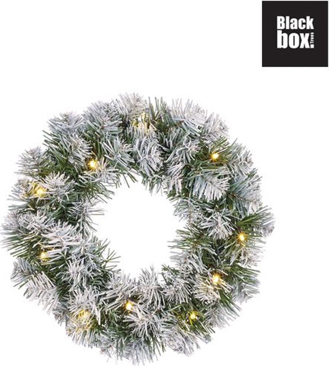 Black Box Kerstkrans - D35 cm - met LED verlichting - nepsneeuw - deurkrans - kransen – foto 7