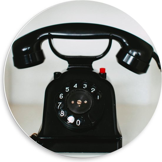 Forex Wandcirkel - Oude Zwarte Telefoon - 50x50cm Foto op Wandcirkel (met ophangsysteem)