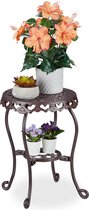 Relaxdays plantentafel gietijzer - rond - plantenstandaard - plantenkrukje - tafeltje - bruin