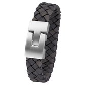 Lucardi - Heren armband met gevlochten leer - Staal - Armband - Cadeau - 22 cm - Grijs