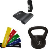 Tunturi - 3 Delig - Weerstandsbanden - Resistance Band - Kettlebell 12 kg - Fitnessmat