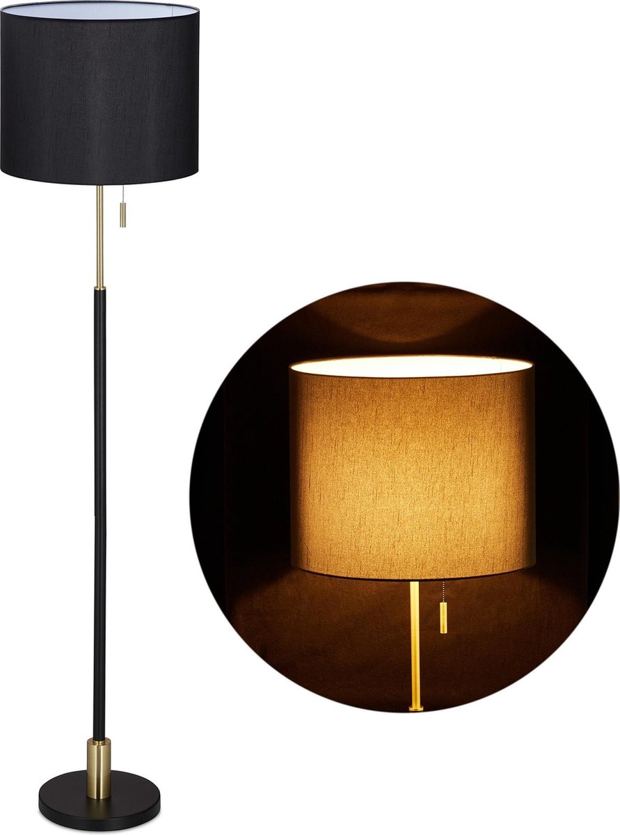 Relaxdays staande lamp woonkamer - vloerlamp - schemerlamp zwart-goud -  stalamp design | bol.com