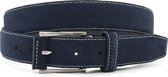 Donkerblauwe suede heren riem 3.5 cm breed - Blauw  - Echt Suede leer - Taille: 90cm - Totale lengte riem: 105cm