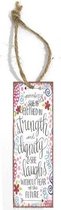 Boekenlegger, metaal 5x15cm  - She is clothed in strength and dignity &