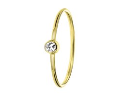 Lucardi Dames ring met witte zirkonia steen - Ring - Cadeau - 14 Karaat Goud - Geelgoud