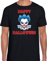 Happy Halloween blauwe horror clown verkleed t-shirt zwart voor heren - horror clown shirt / kleding / kostuum / horror outfit M
