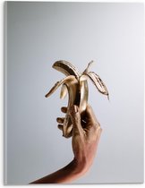 Acrylglas - Gouden Banaan in Hand - 30x40cm Foto op Acrylglas (Wanddecoratie op Acrylglas)