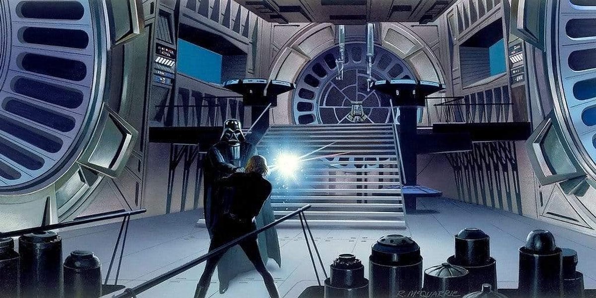 Fotobehang - Star Wars Classic RMQ Duell Throneroom 500x250cm - Vliesbehang