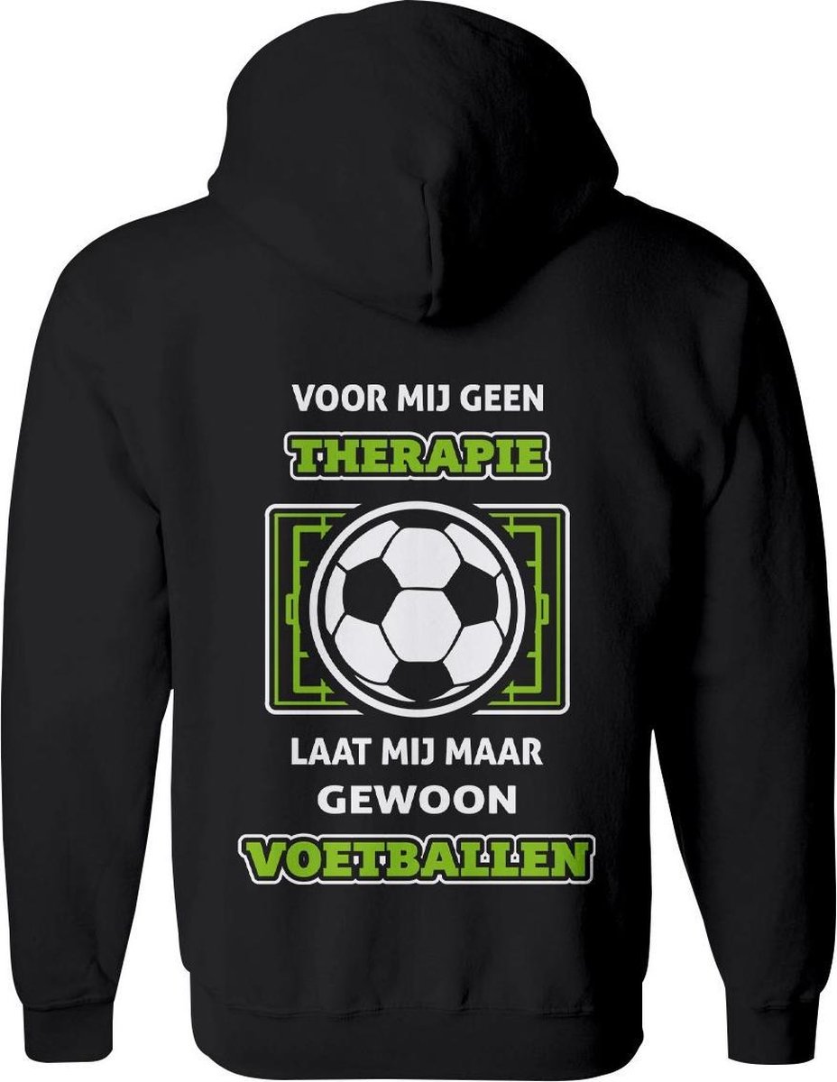 voor mij geen therapie, maar voetbal heren vest – handbal vest met capuchon Dames – Perfecte sport quotes en teksten Sweatvest vest Cadeau – tekst hoodie met rits en print - Maat L