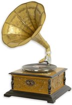 Grammofoon vintage - decoratief - Vierkante platenspeler Goud - Gekerfde bloemen - 65 cm hoog