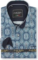 Heren Overhemd - Slim Fit - Ottoman Mosaic - Blauw - Maat XXL