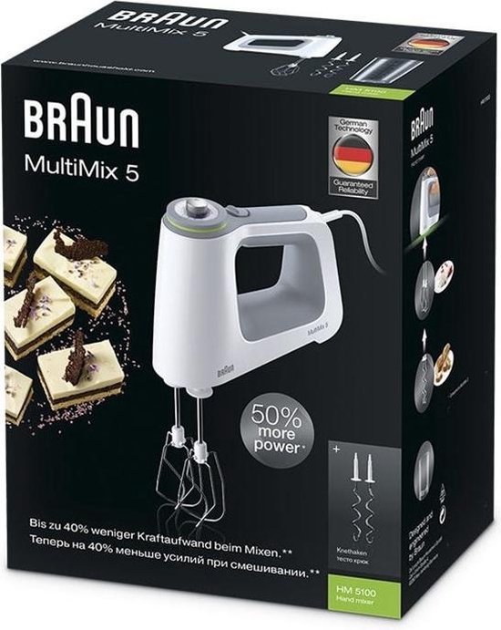 Overige kenmerken - Braun 0X22211018 - Braun HM5100WH Handmixer Wit/Grijs 750W