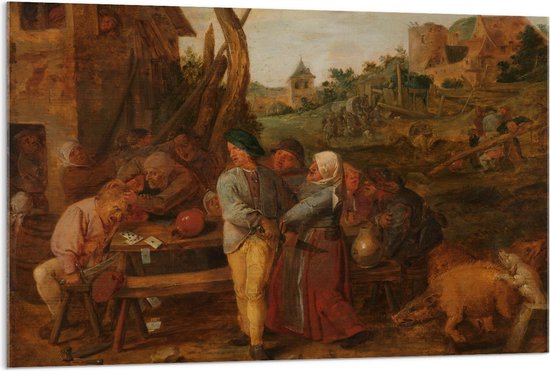 Acrylglas - Oude Meesters - Boerenvechtpartij, Adriaen Brouwer, 1620 - 1630 - 120x80cm Foto op Acrylglas (Wanddecoratie op Acrylglas)
