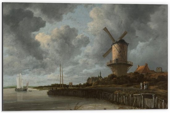 Dibond - Oude Meesters - Molen, Wijk bij Duurstede, Jacob Isaacksz v Ruisdael - 60x40cm Foto op Aluminium (Wanddecoratie van metaal)