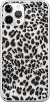 iPhone 12 Pro Max hoesje siliconen - Luipaard grijs - Soft Case Telefoonhoesje - Luipaardprint - Transparant, Grijs
