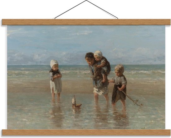 Schoolplaat – Oude Meesters - Kinderen der zee, Jozef Israëls, 1872 - 60x40cm Foto op Textielposter (Wanddecoratie op Schoolplaat)