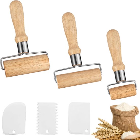 Foto: 3 stuks houten deegroller deegroller met plastic deegschraper deegroller geschikt voor het met de hand rollen van deeg pizza desserts en knoedelvellen