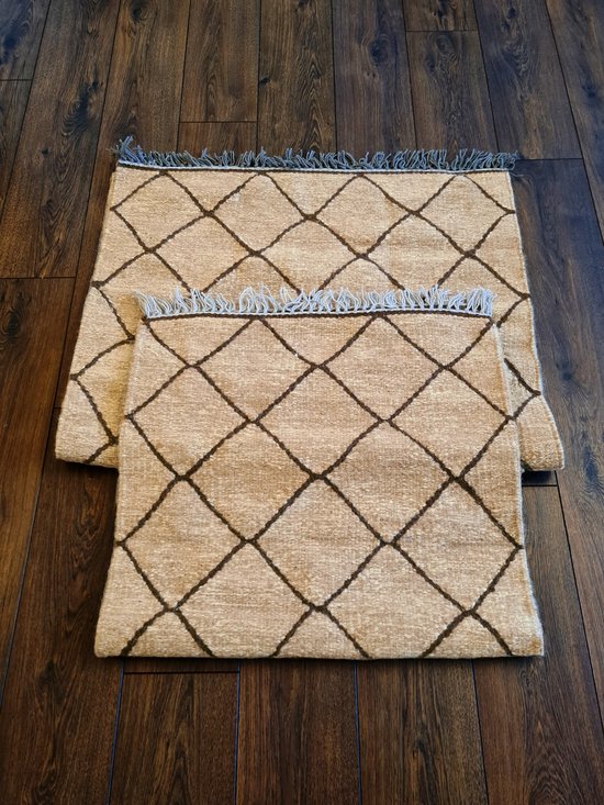 Set van twee handgemaakt Kelim vloerkleden 70 cm x 140 cm en 90 cm x 160 - Naturel Wol tapijt Kilim Uit Egypte - Handgeweven Loper tapijt - Woonkamer tapijt